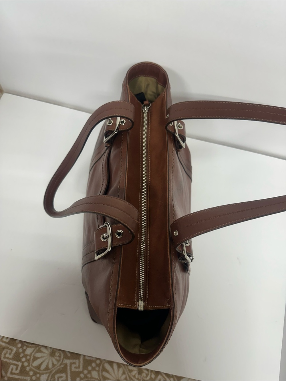 Coach F12609 Hampton Leather Tote Shoulder Bag Camel Brown Large VTG Bag - Picture 7 of 14